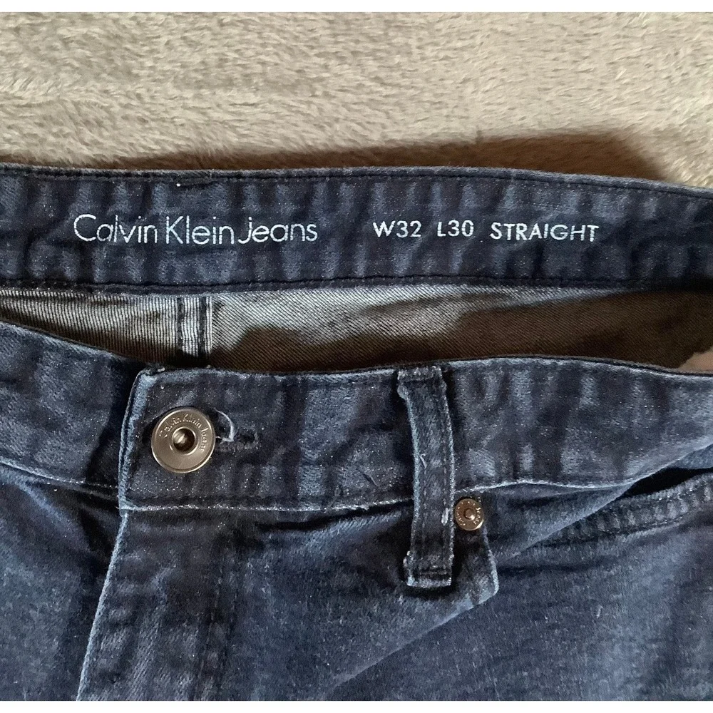 Calvin Klein Jeans Mens 32x30 Dark Wash Straight Leg Stretch Denim Blue
